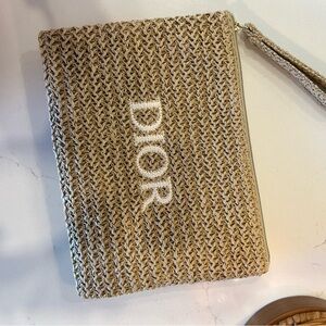 Dior Beige Woven Wristlet Clutch with White Logo